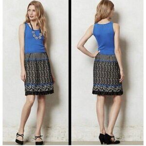 Anthropologie Girls From Savoy Dress S Small Stretch Blue Black Ivory Wool